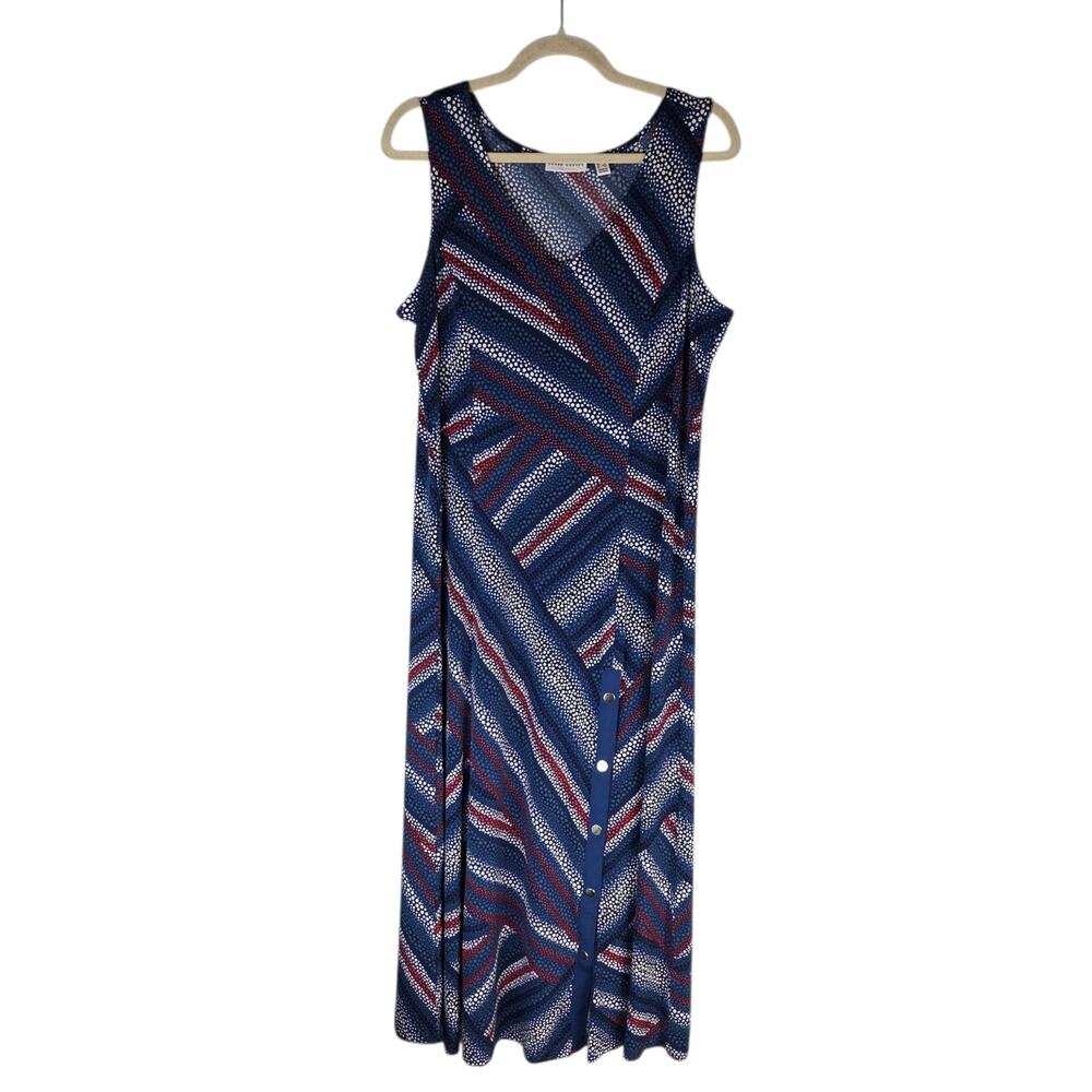 Susan Graver Womens Blue Red Printed Liquid Knit Maxi Dress Medium Petite MP